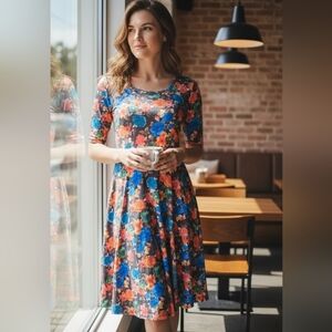 LuLaRoe Vibrant Floral Midi Dress
